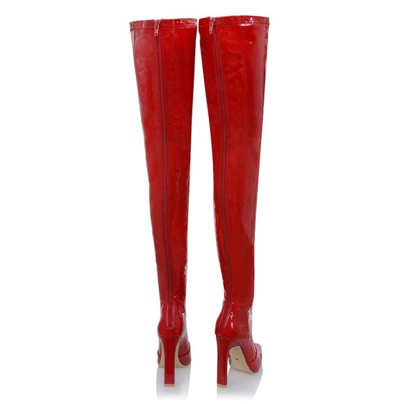 Mistress Rocks INAMORATA Red Vegan Leather Over-The-Knee Boots - Picture 6 of 16